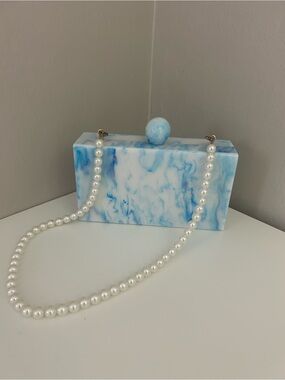 Closet Rehab Blue Marble Acrylic Clutch Box Bag Statement Purse